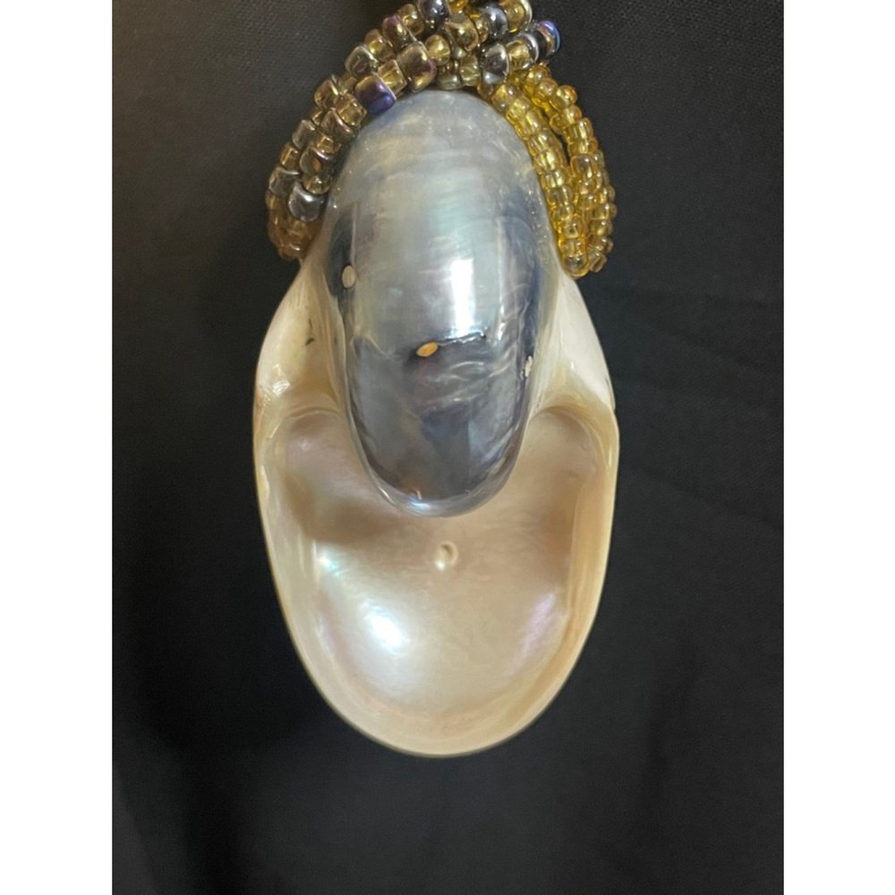 Large Boho Nautilus shell pendant Statement Necklace braided bead strands Beach - Picture 9 of 10